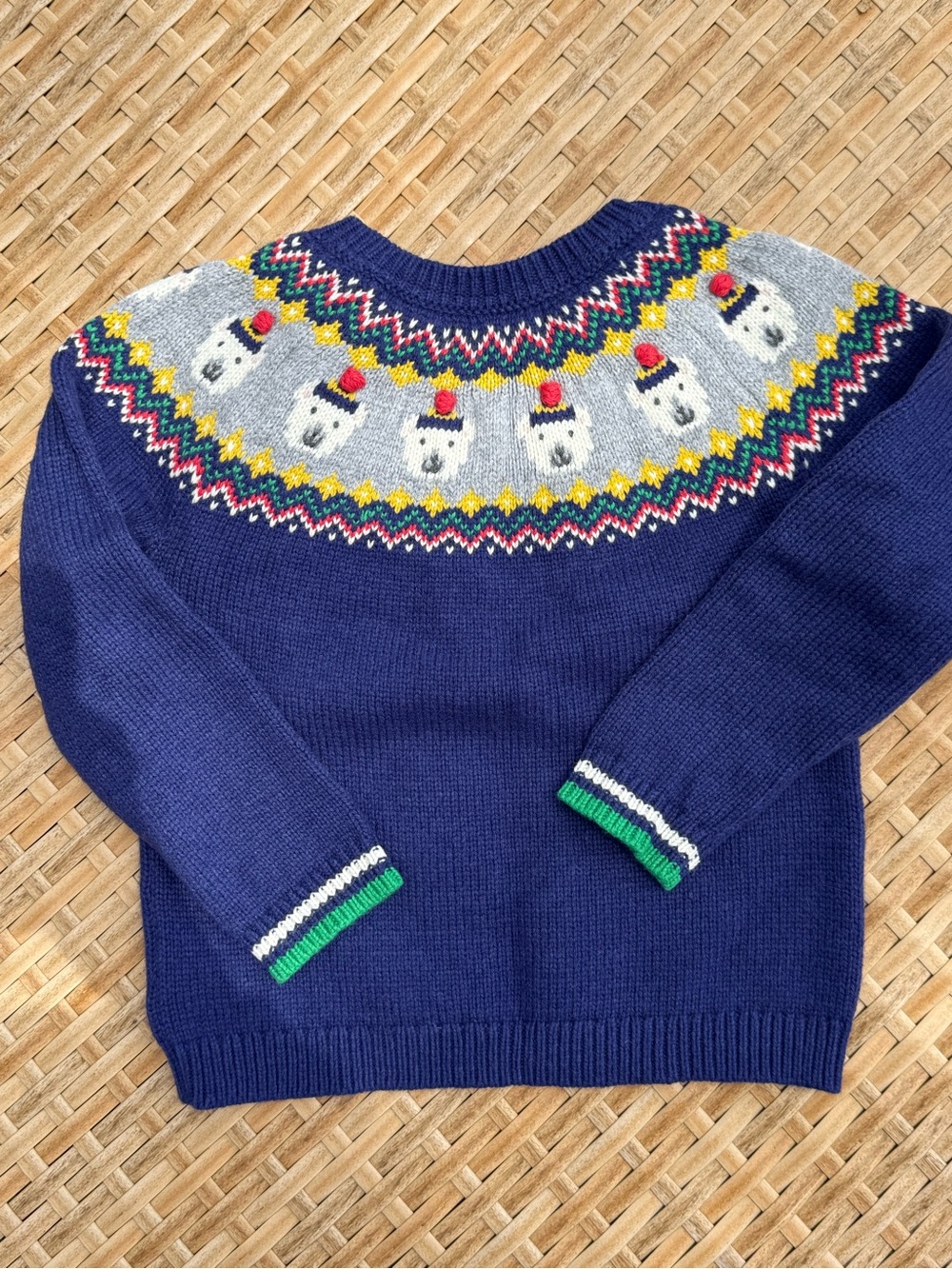 Mini Boden Navy Fair Isle Polar Bear Yoke Sweater size 3/4